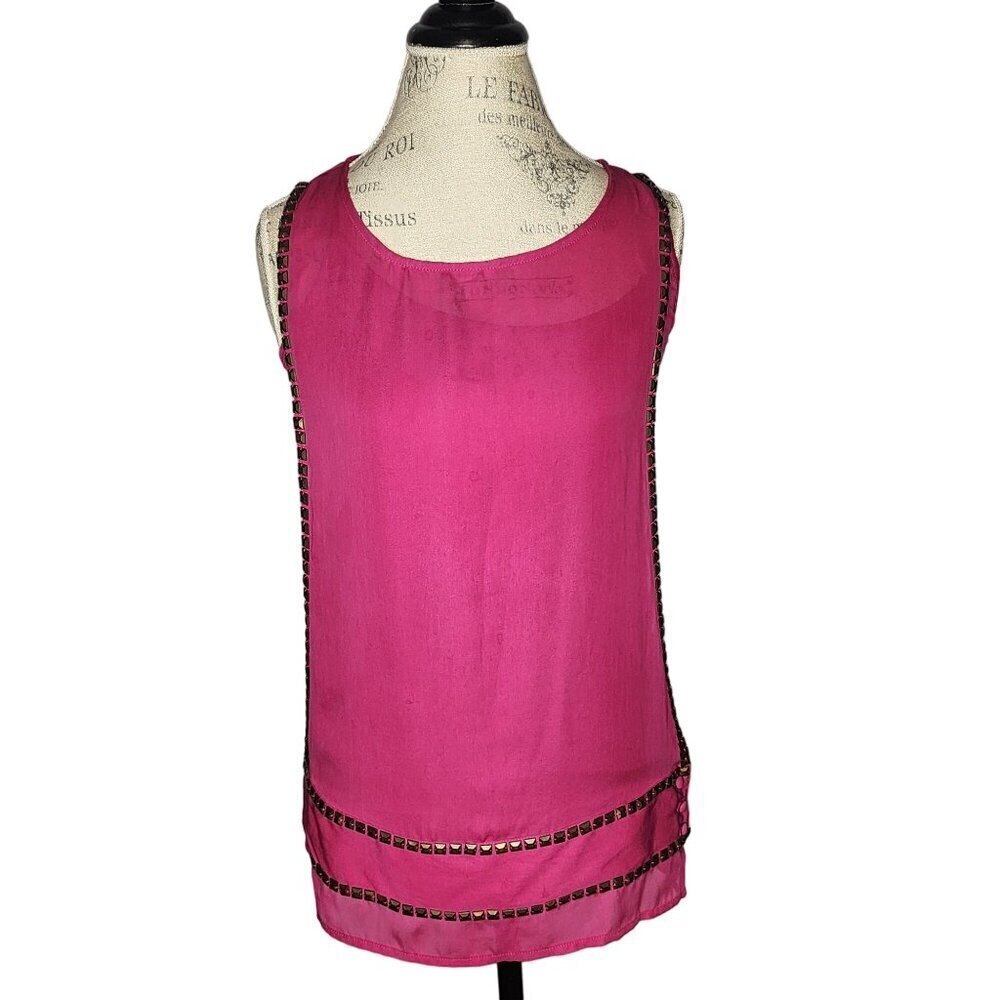 Rock & Republic Top Women XS Pink Layered Sleeveless Tank Studded Goth Moto Punk